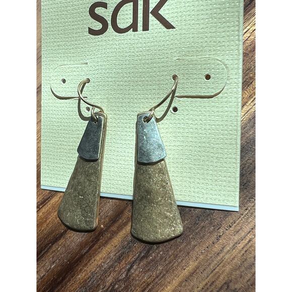 The SAK Silver Gold Tone Matte Finish Open Teardrop & Post Earrings Lot/2 NEW! - Picture 5 of 9